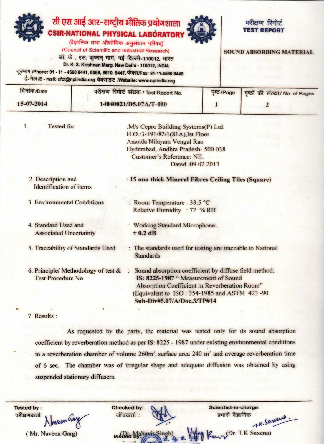 Measurement of Sound Absorption Coefficient in Reservation Room